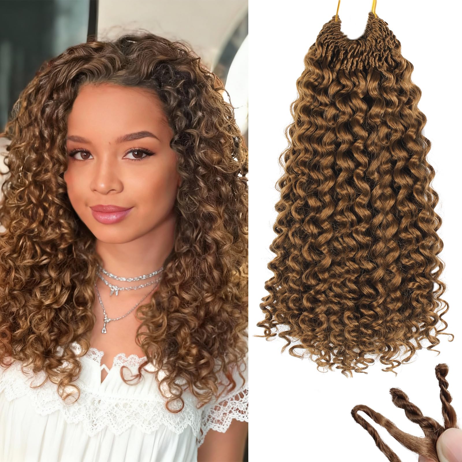 120 Strands Curly Crochet Hair Gogo Curl Pure Protein Fiber Close to Human Hair 14 Inch Pre looped Deep Wave Curly Crochet Hair For Black Women Beach Curl Twist Braiding Hair Extensions (14inch 30#)