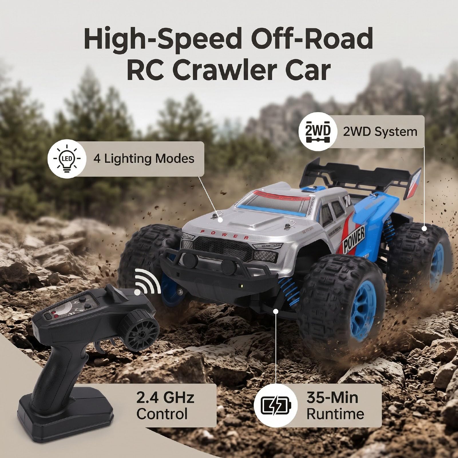 Coche RC Todo Terreno 1/16, de Control Estable 2.4G, para Off Road (con