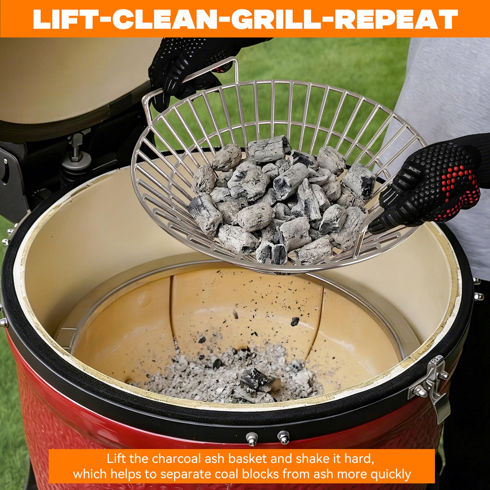 Only Fire, cestino per ceneri in acciaio inox, adatto per griglie grandi BGE, Kamado Joe Classic e altre griglie simili