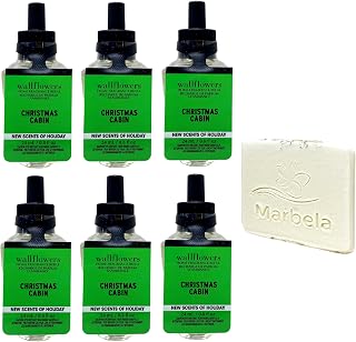 Bath & Body Works Christmas Cabin 6 Pack Wallflowers Home Fragrance Refill Bundle with a Natural Oats Sample Soap