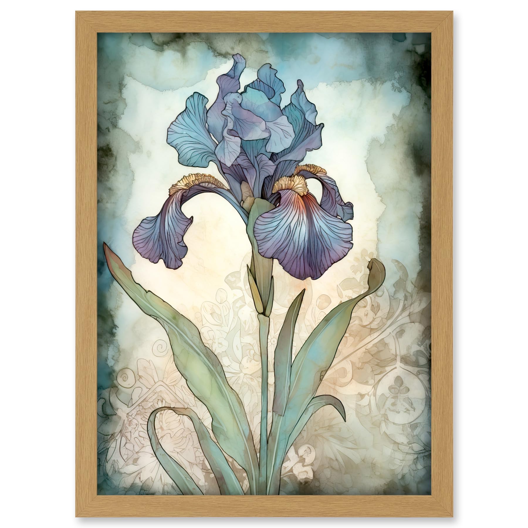 Artery8 A Single Iris Flower Watercolour Illustration Artwork Framed A3 Wall Art Print