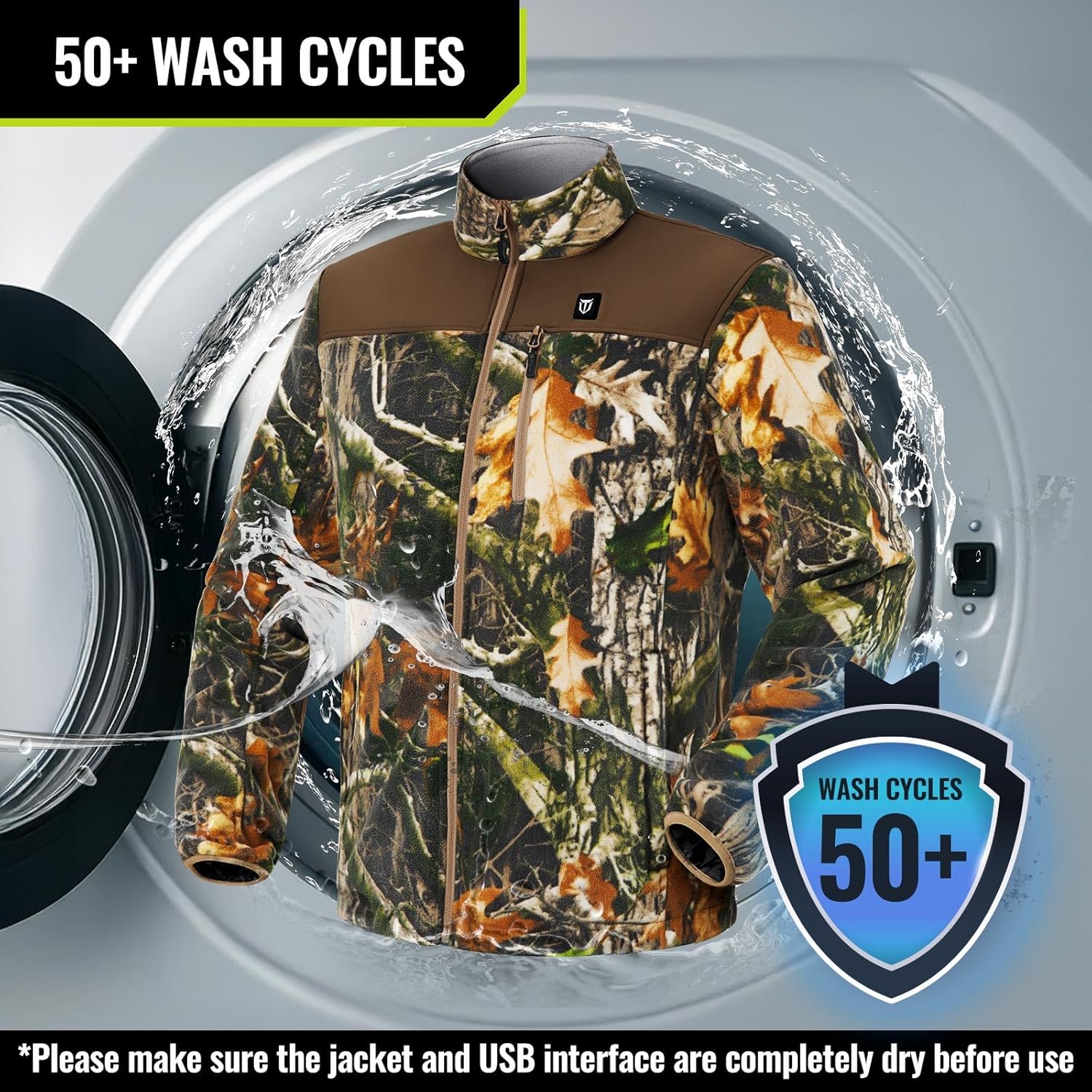 TIDEWE Heated Jacket Pro for Men, Rechargeable Battery-Powered Fleece Coat for Hunting (Black, Camo, Size S-XXXL) - Image 5