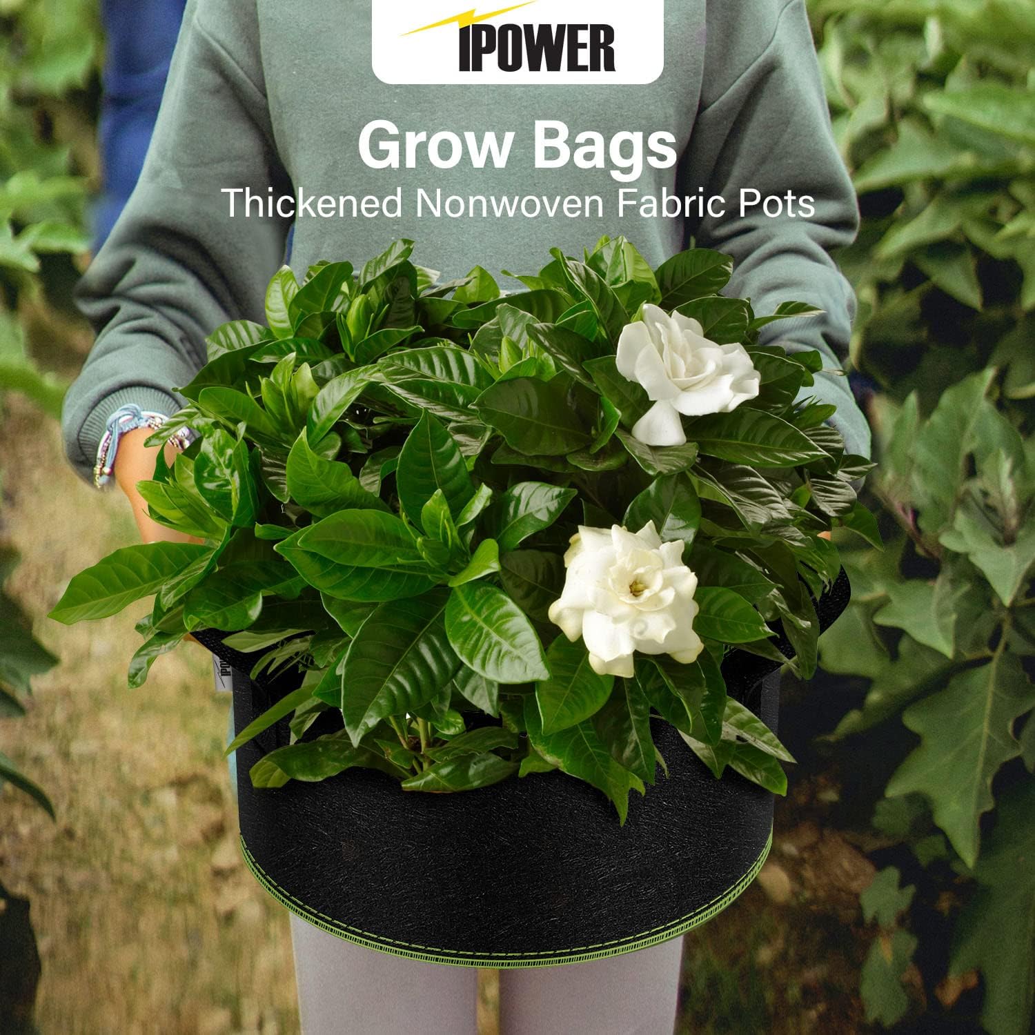 iPower Contenedores de Tela no Tejida aireación con Asas de Nailon, para Plantar Verduras, Frutas, Flores, versión 2024, Color Negro