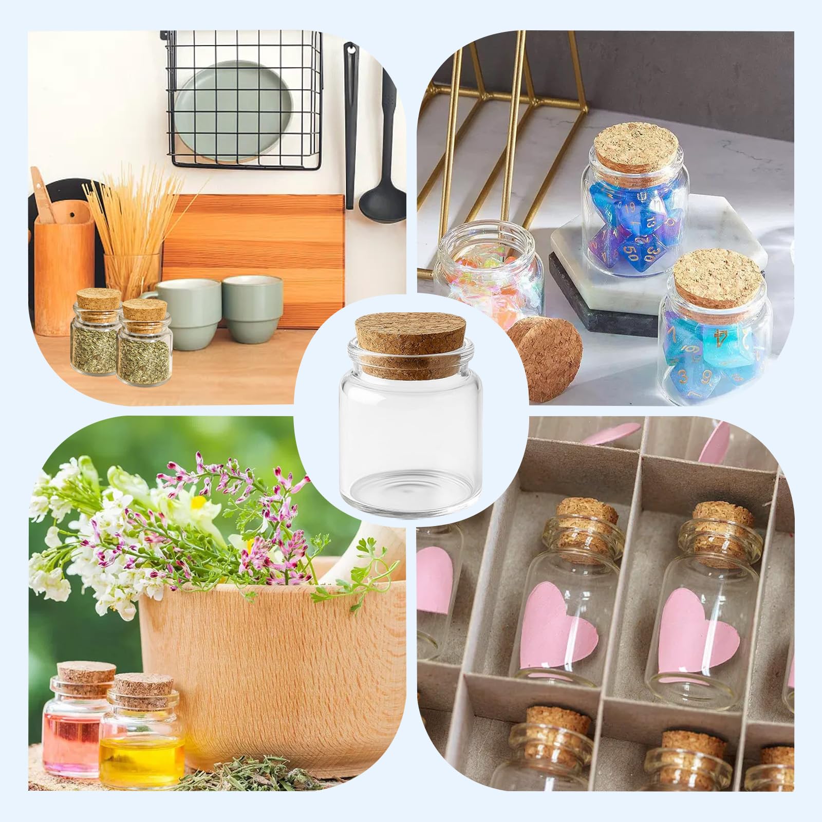 20 Pezzi Mini Bottiglie Vetro con Tappo in Sughero 50 ml Mini Barattolini Vetro Piccoli,Barattolo Porta di Spezie,Vasetti Vetro Piccoli per Decorazioni, Feste, Spezie da Cucina, Regalo per Ospiti
