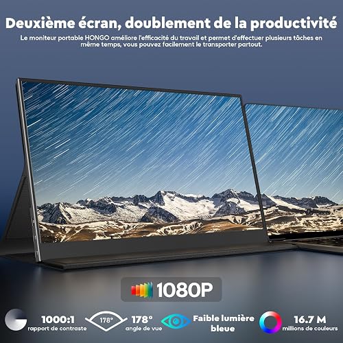 HONGO Portable Screen IPS Laptop Screen USB C Built-in Dual Speakers, Eye Care Portable Display for Laptop/PC/Mac/PS5/4/Xbox with /USB Type C Port & Smart Cover (15-inch 1080) - 2
