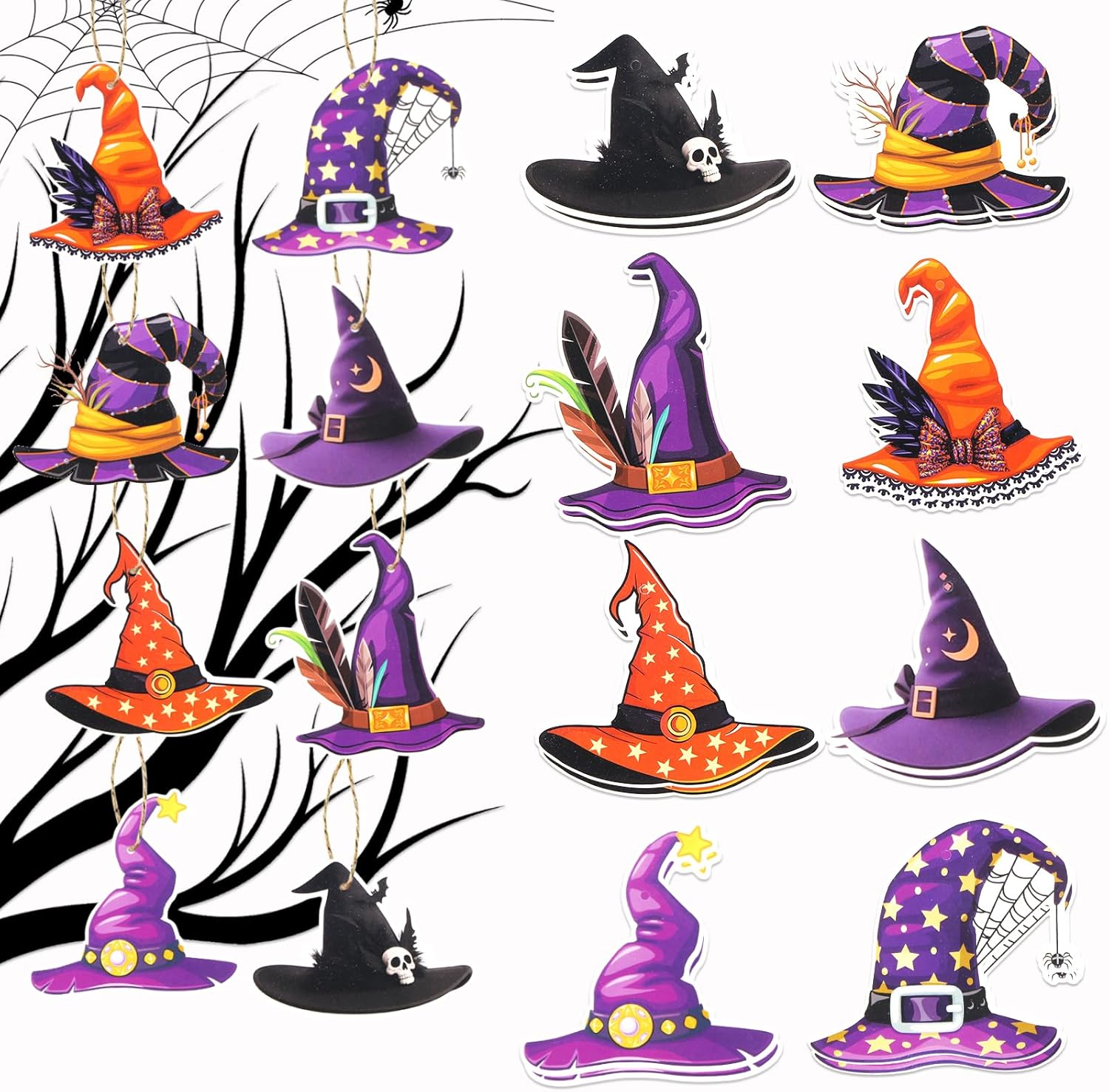 8pcs Halloween Paper Party Decorations,Witch Hat Hanging Ornaments for Tree Pendant Embellishments Gift for Home Bar Halloween Party Decorations,Spooky Festive Ornaments