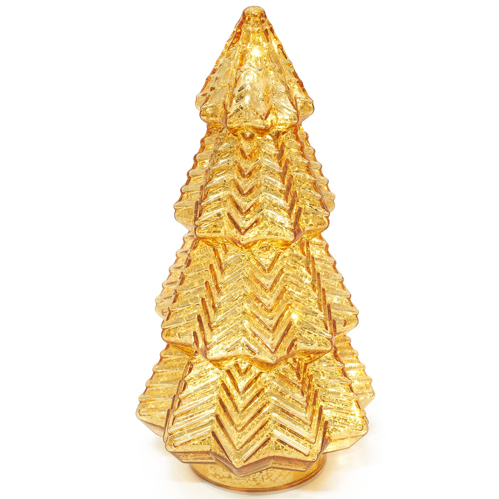 Lamris Tabletop Christmas Tree Timer Lighted 12 Inches Gold Mercury Glass Xmas Trees Decorations Table Centerpiece Mantel Window Home Decor