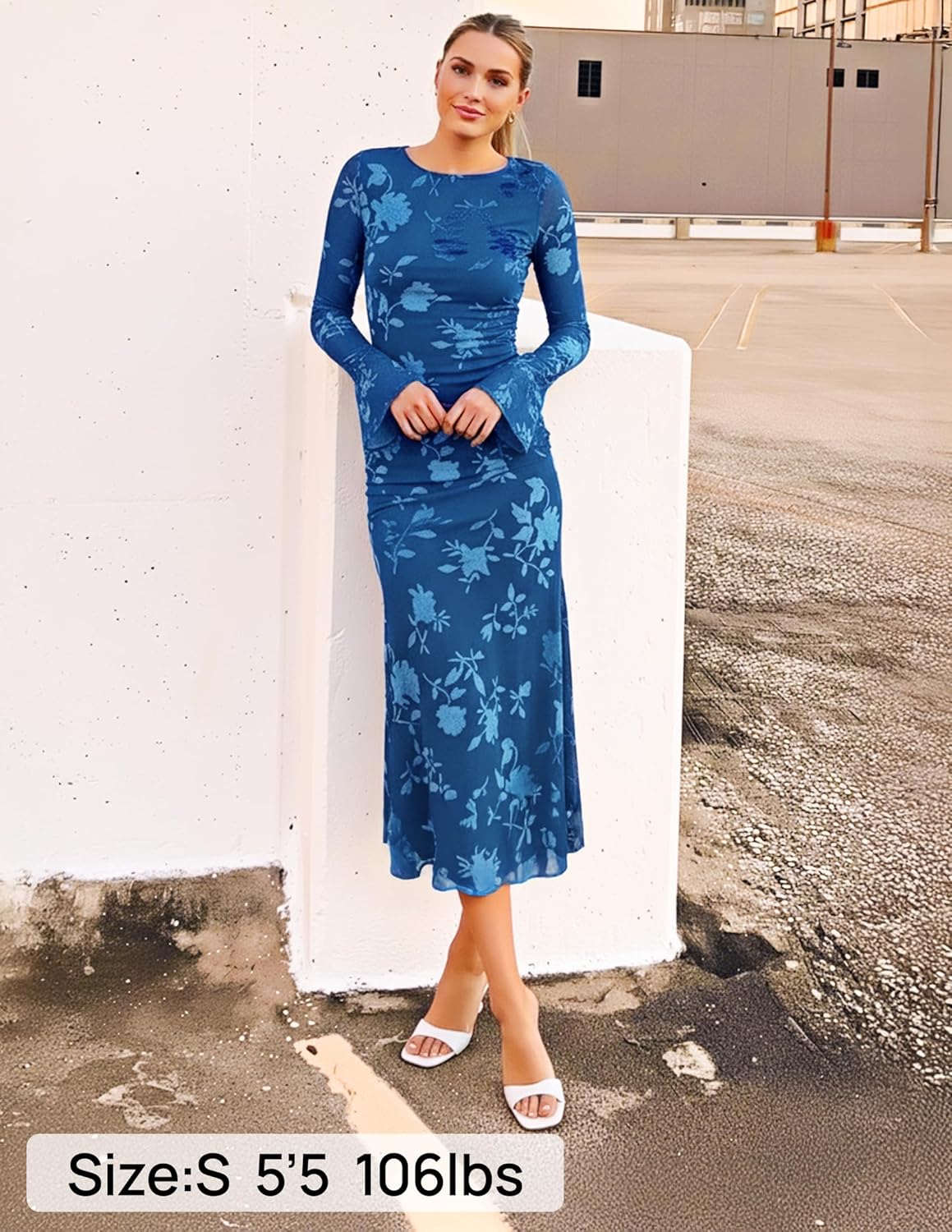 ZESICA Women's 2026 Bell Long Sleeve Floral Maxi Dress Spring Fashion Bodycon Mesh Wedding Guest Cocktail Party Dresses - Image 6