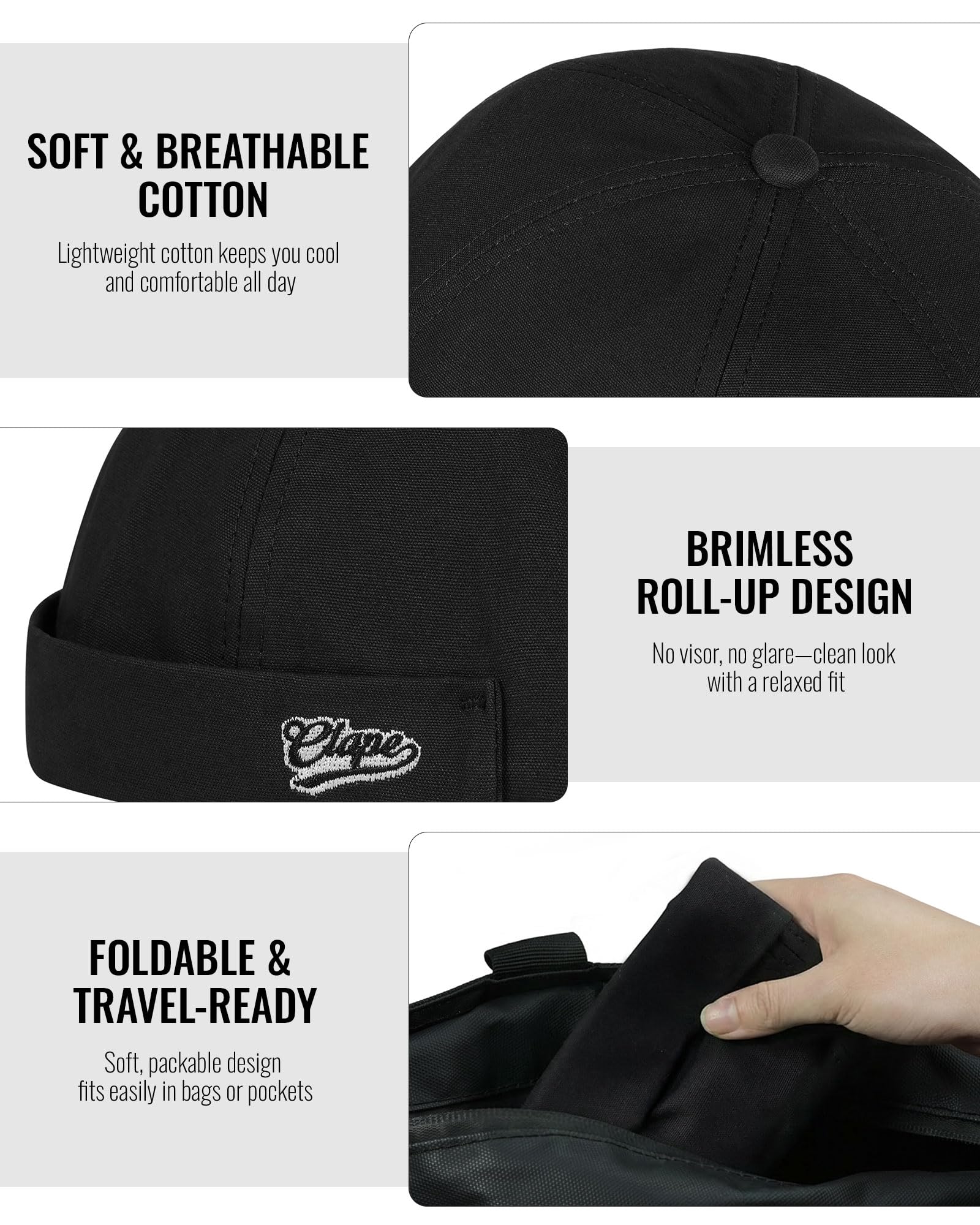 Clape Rolled Cuff Harbour Hat Cotton Classic Brimless Docker Cap Unisex Streetwear Skullcap for Daily Wear - 5