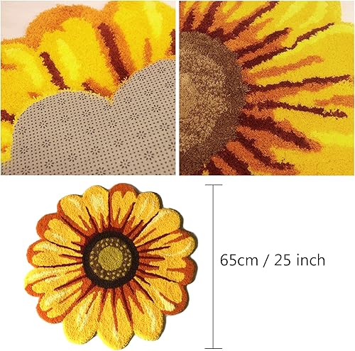 Miniatura 6 de Syhonic Alfombra hecha a mano con forma de girasol de 25 x 25 pulgadas, lavable antideslizante, alfombra de baño para dormitorio, sala de estar,