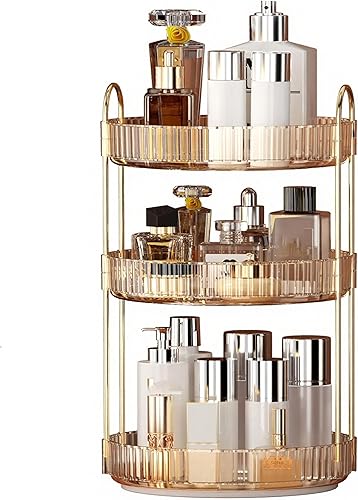 YCIA&DONE Organizador de maquillaje giratorio de 360 grados y almacenamiento para tocador de encimera de 3 niveles, organizadores de cosméticos,