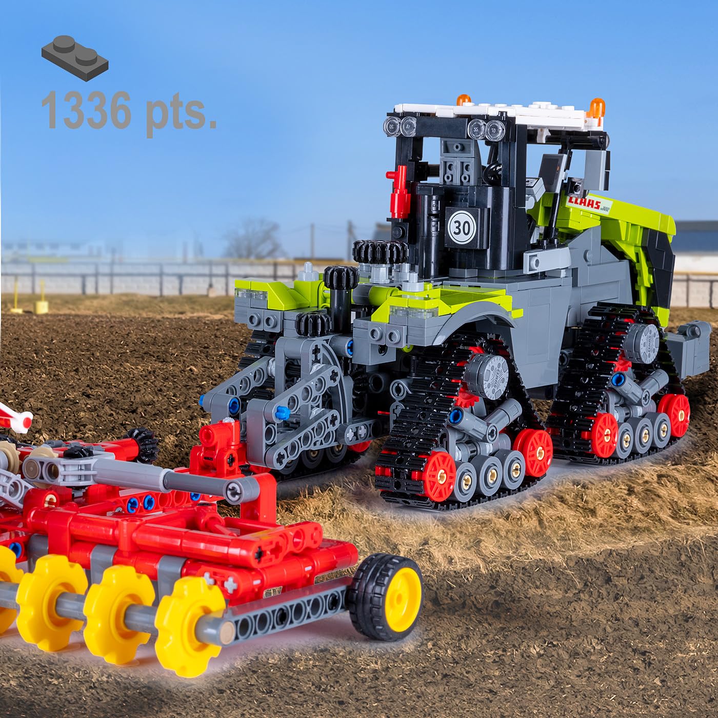 JAMARA 402856 CADA Claas Xerion 5000 Trac TS 1:32 Bricks, giocattolo agricolo per bambini a partire dagli 8 anni, tecnica per ragazzi, set di mattoncini a morsetto, idea regalo per bambini, fedele ai