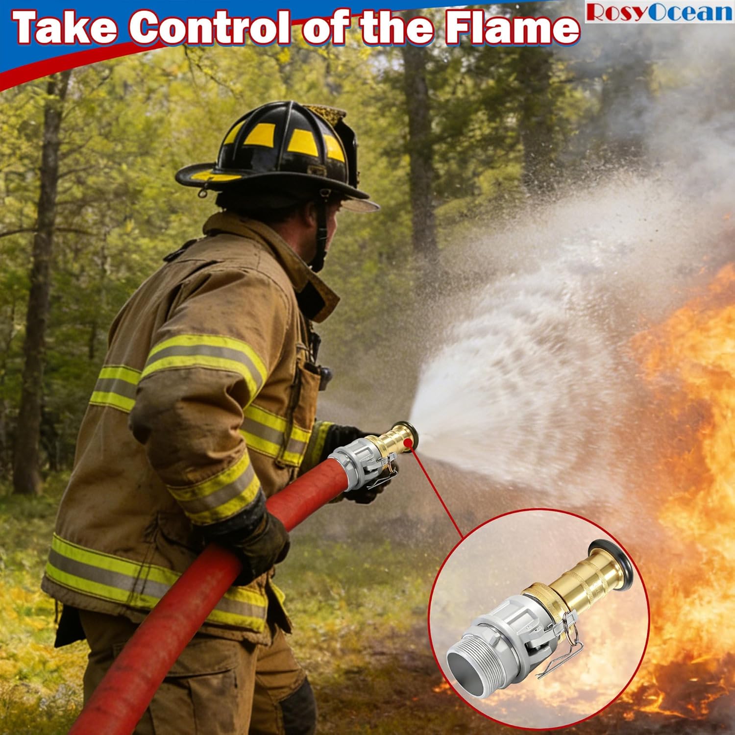 Heavey Duty 2" NPSH Brass Fire Hose Nozzle with 2 x 2 Inch Aluminum Camlock Fittings Fire Equipment Industial Spray Jet Fog Nozzle