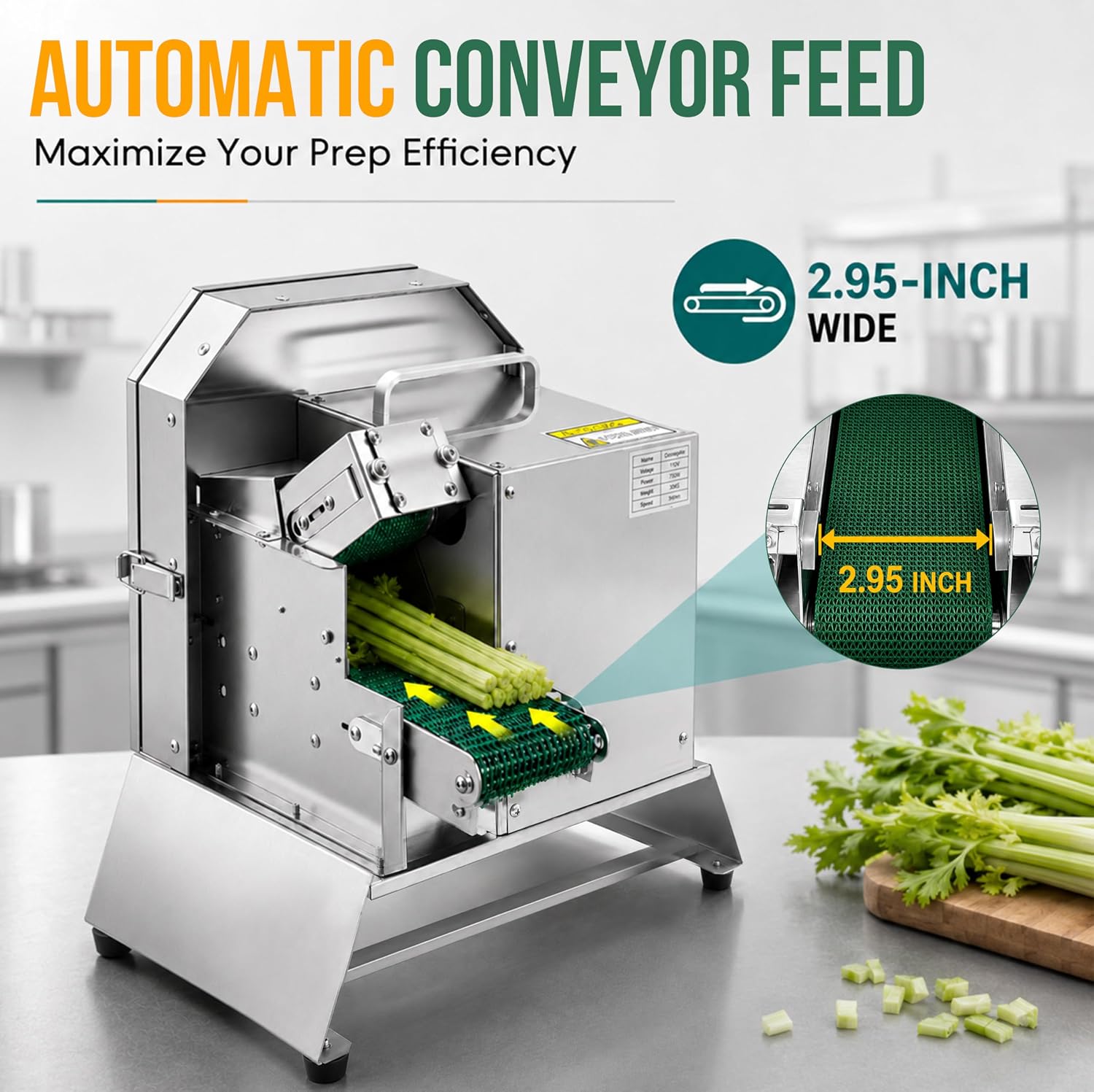 Electric Vegetable Slicer, 300W Conveyor Belt Cutter, 1-35mm Adjustable