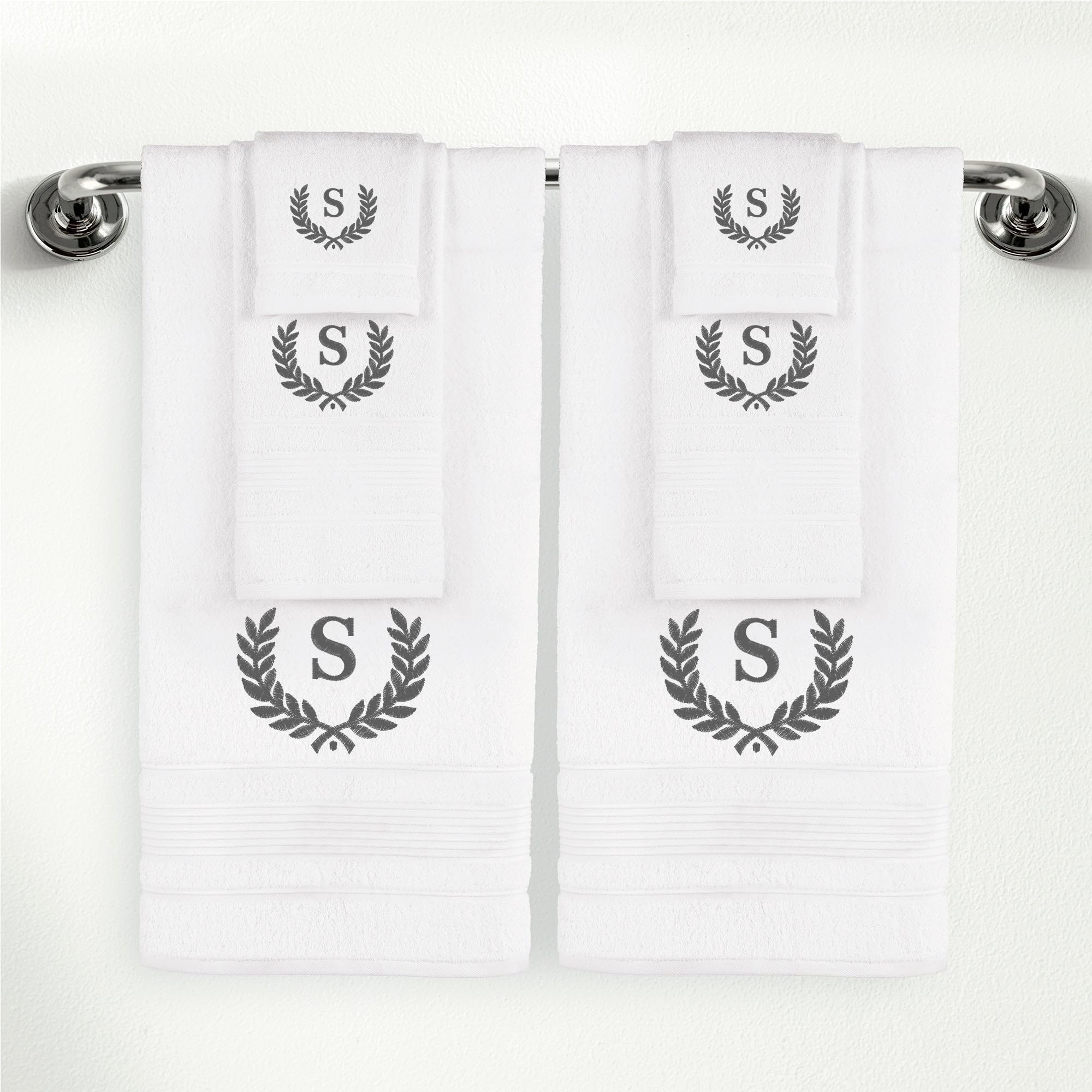 Ephesos Personalized Custom Monogrammed White Towel Set - 6 Piece, Soft & Absorbent 100% Cotton - Perfect for Gifts, Home, Bathroom, Spa, or Kitchen -