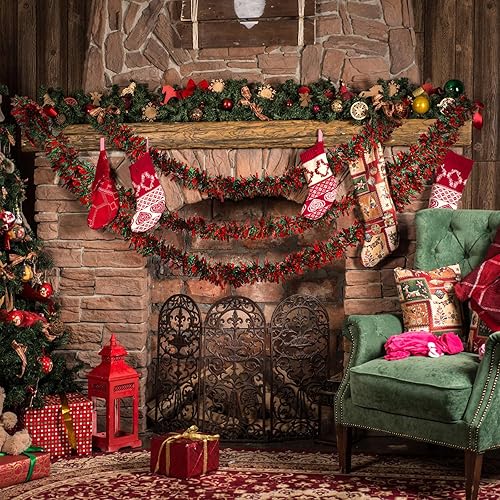 Miniatura 4 de BBTO 6 guirnaldas de oropel de Navidad de 39.4 pies para decoración de árbol de Navidad, corona de oropel con purpurina metálica gruesa para hogar,