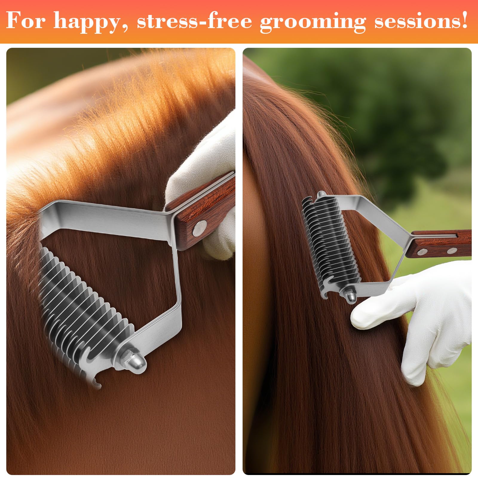 Toilettage Cheval Brosse, Toilettage Massage Brush Cheval avec Porte-Peignes en Cuir,Convient aux Chevaux, Chats, Chiens (Manche en Bois)