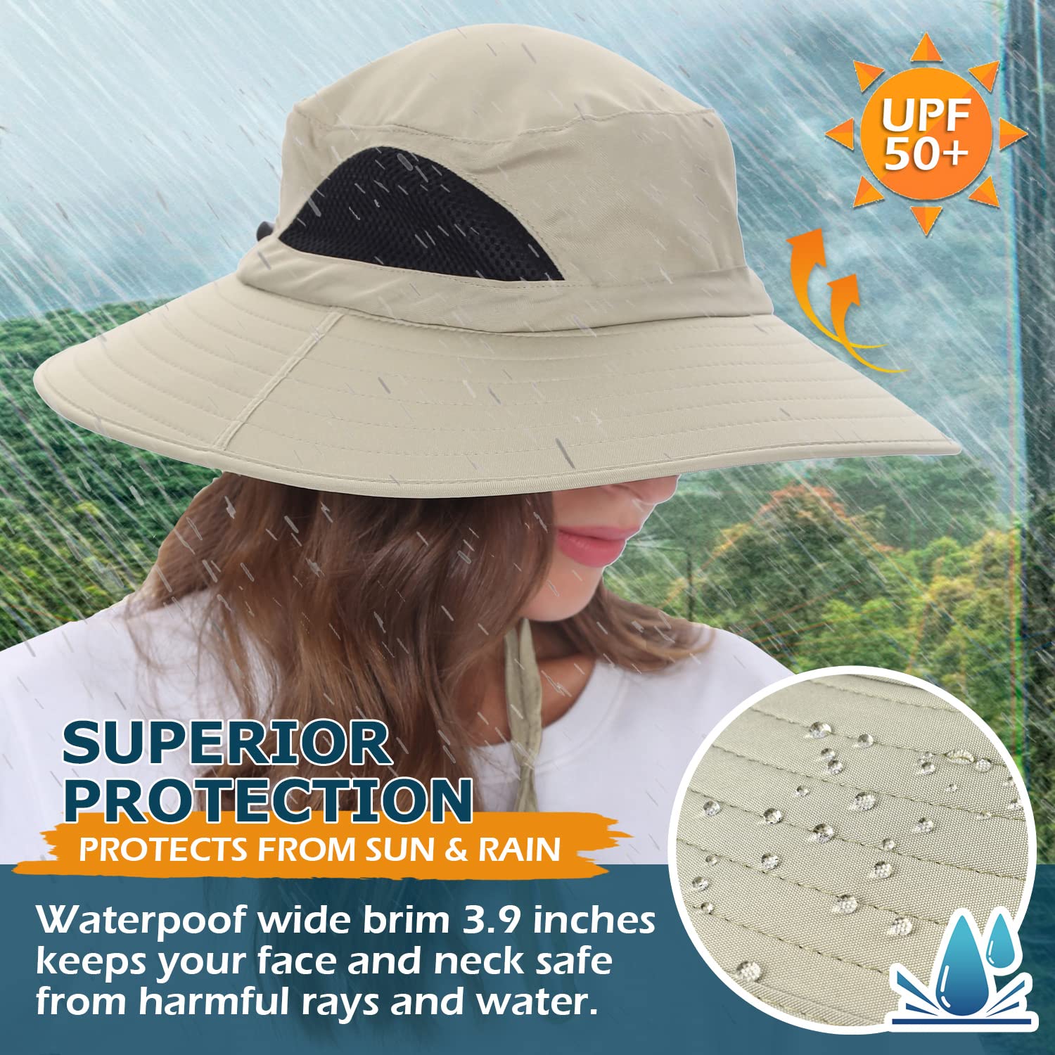 EINSKEY Unisex Sun Hat, Waterproof Wide Brim Bucket Hat Packable Boonie ...