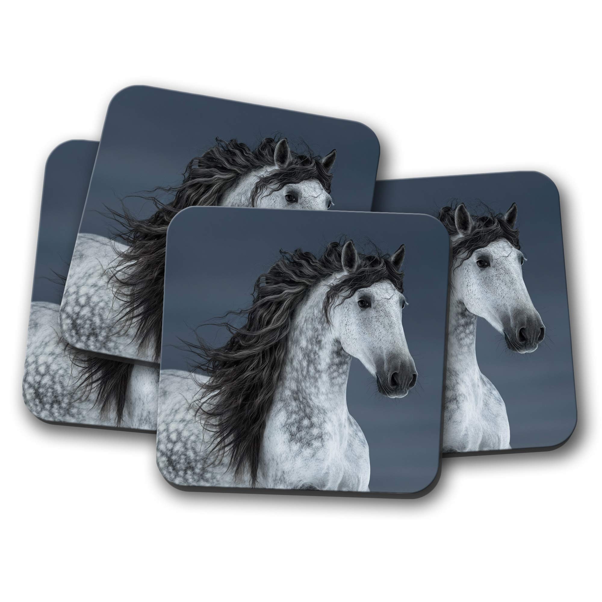 Destination Vinyl Ltd Multicolor 4 Set - Grey Andalusian Horse Coaster - Pure Spanish Equestrian Fun #12556