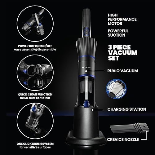 Miniatura 2 de Ruvio Aspiradora de mano inalámbrica para el hogar y el automóvil, aspiradora de mano portátil ligera sin cable funciona en pelo de mascotas, suelo,