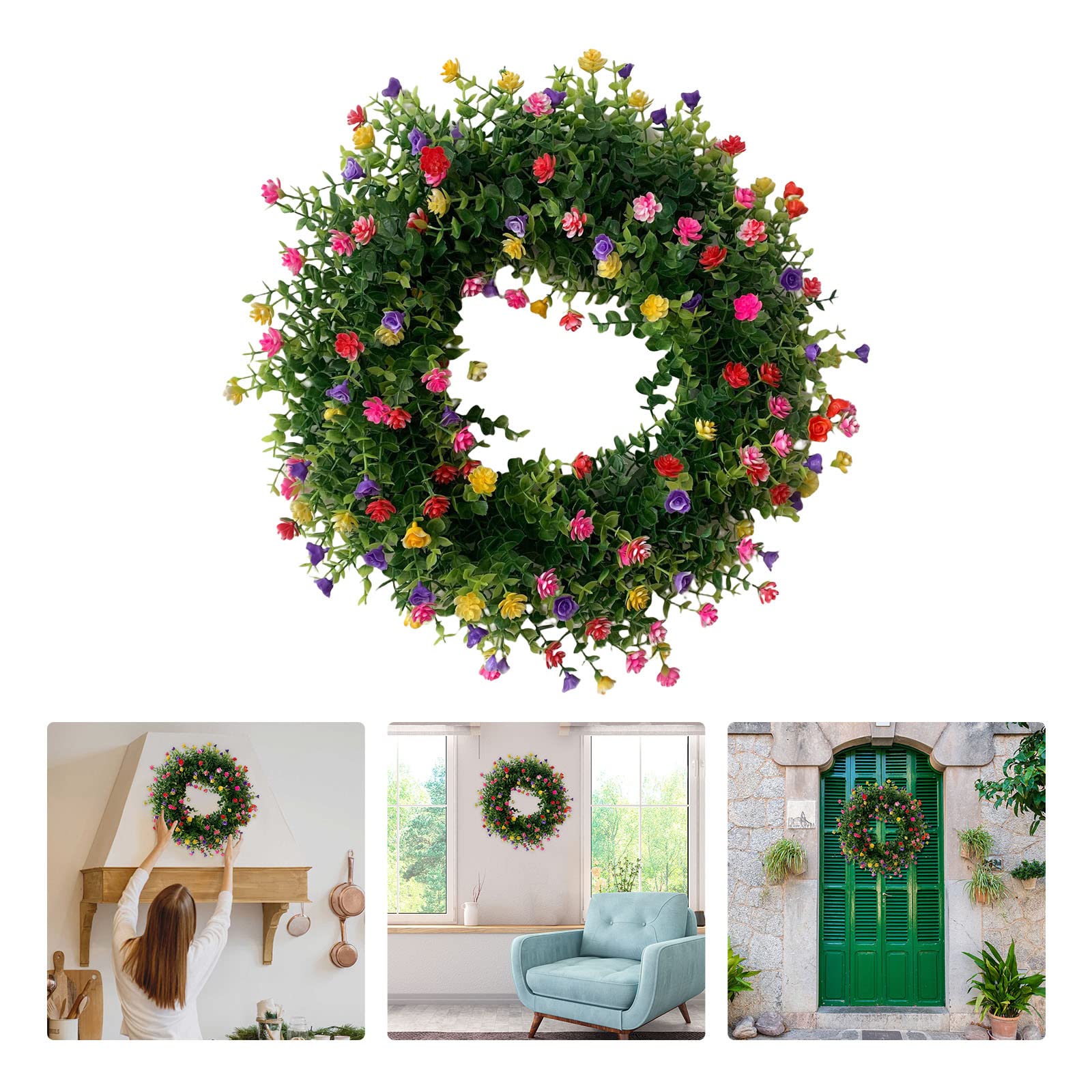 Corona Primaverile Per Porta 51cm - Fiori Artificiali Pansé, Decorazione Colorata Per Casa Interno/Esterno - Foto 8