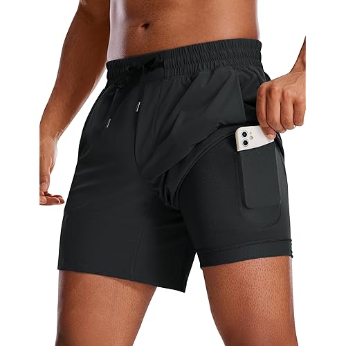 CRZ YOGA Men's 2 in 1 Running Shorts with Liner - 5''/ 7''/ 9'' Quick Dry Workout Sports Athletic Shorts with Pockets
