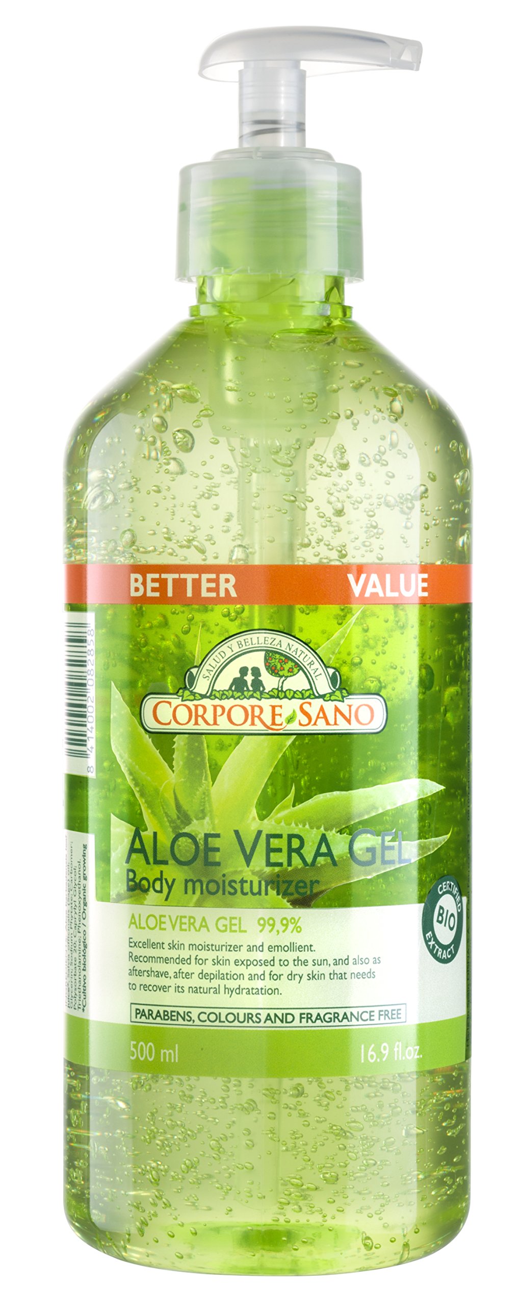 Corpore SanoAloe Vera Gel-Body Moisturizer-CERTIFIED ORGANIC-NO PARABENS-FRAGANCE FREE-500 ml/16.9 fl oz