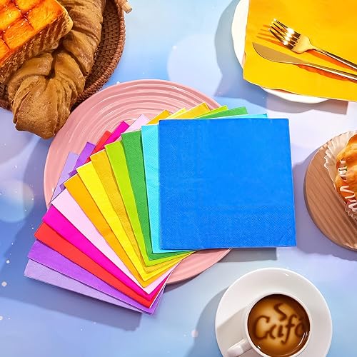 Miniatura 4 de Lincia 480 servilletas de cóctel de arcoíris, servilletas de papel de 2 capas para almuerzo, servilletas de colores, servilletas desechables de