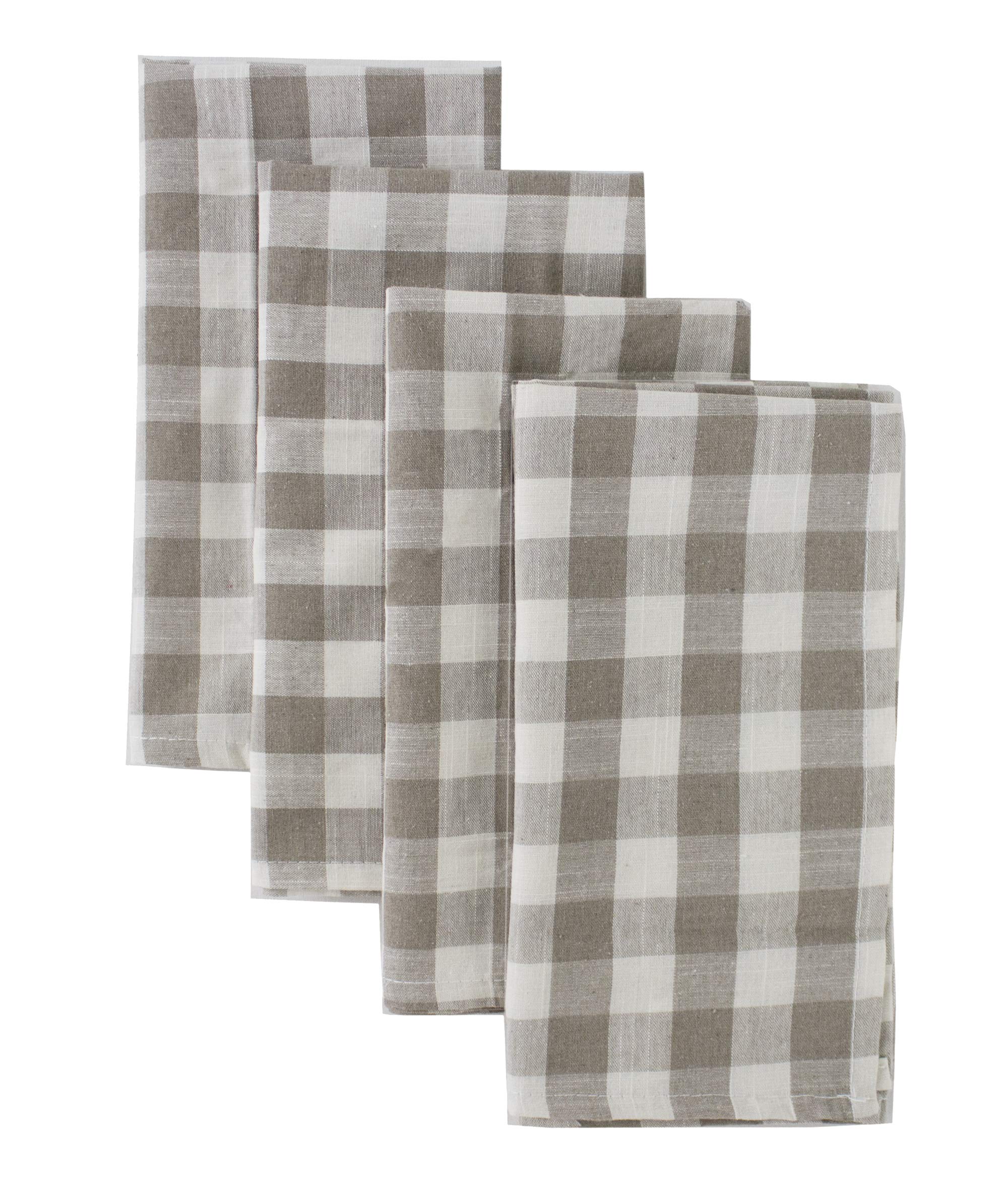 Fennco Styles Classic Gingham Checkered Pattern Cloth Napkins 20 x 20 Inch, Set of 4 - Khaki Dinnner Napkins for Everyday Use, Country Themed Party, Banquets and Home Décor