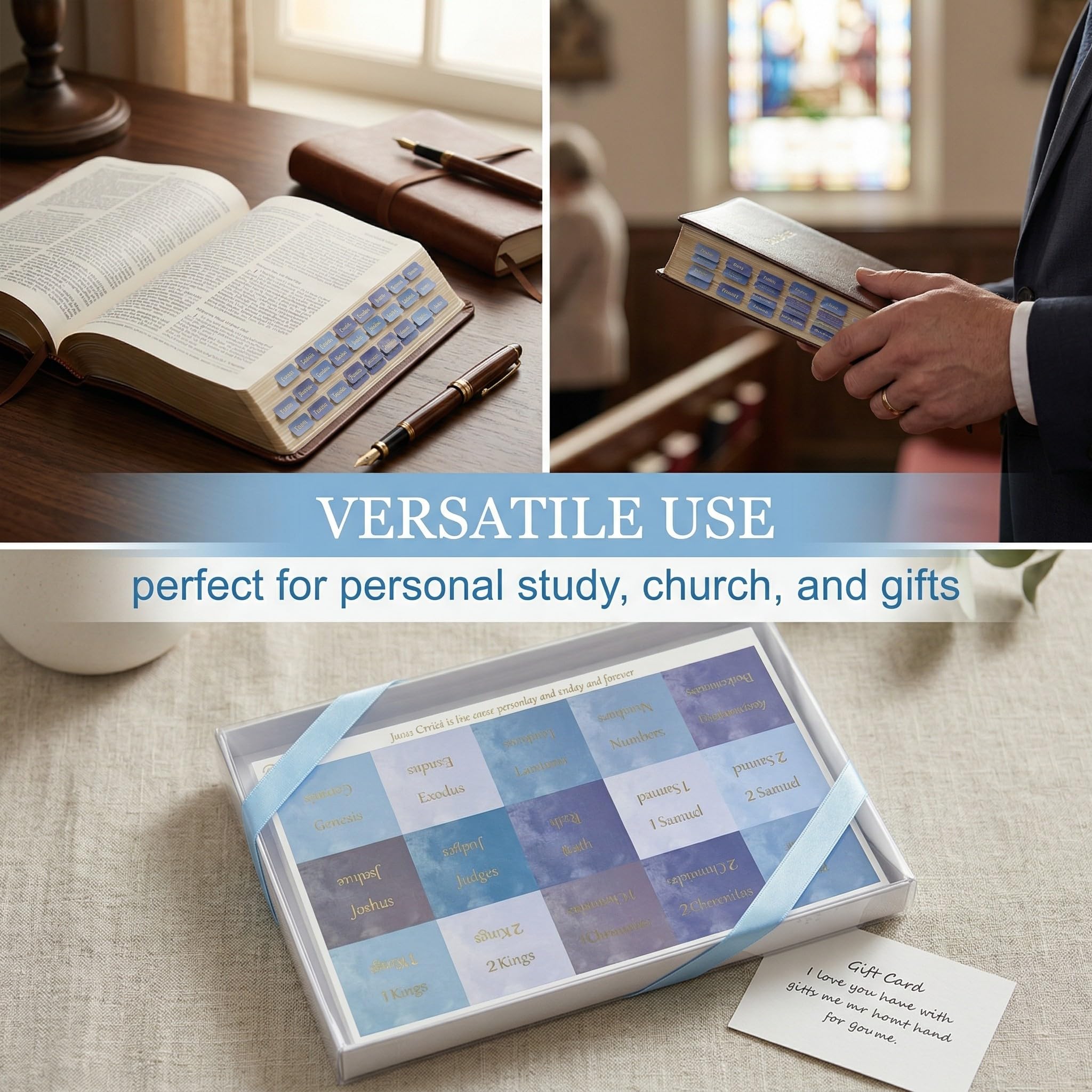 Juego De 90 Separadores Para La Biblia Pegatinas Doradas En Inglés Estudio Antiguo Y Nuevo Testamento Azul Y Blanco