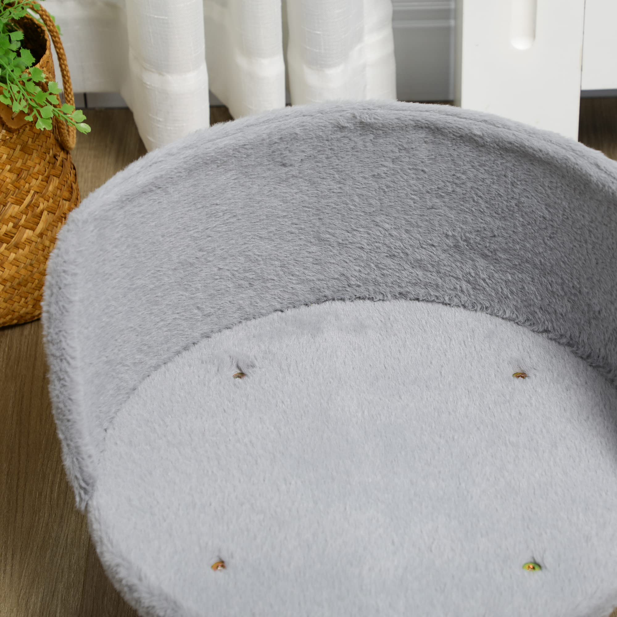 PawHut Lettino per Cani Taglia Media di 5 kg Massimo Rotondo, Divano per Cani in Tessuto di Peluche e Legno con Cuscino Extra Lavabile in Cotone PP, Ø40.5x33 cm, Grigio