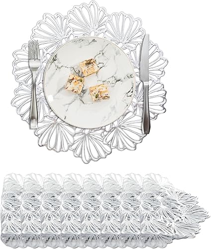 Miniatura 50 de BACKTOEDEN Juego de 6 manteles individuales redondos de color dorado claro, lavables, limpiables, resistentes al calor, manteles individuales de