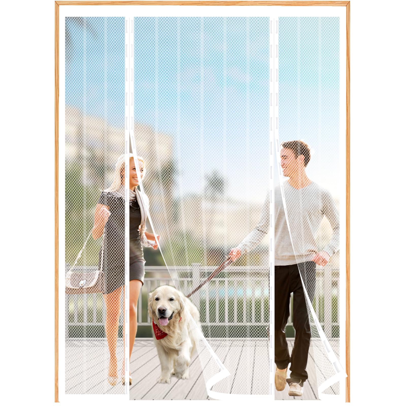Fly Screens for Doors White,180(45/90/45)x250cm Magnetic Door Curtain for Keeping Out Flies for Double Doors, Magnets Door Net to Keep Bugs Out, for Patio Door, Sliding Door, Double Door, French Door