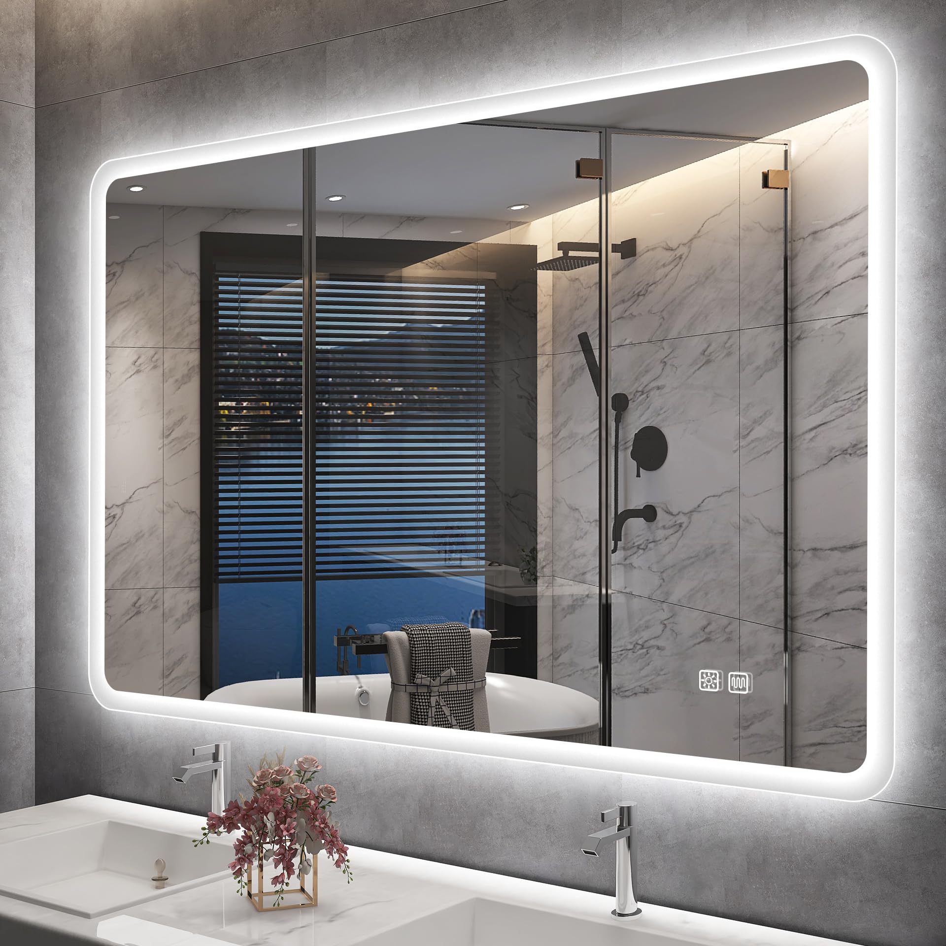 S'bagno Espejo Baño con Luz 1000x700mm, IP44 Espejos de Baño con Led con Función Antivaho/ 3 Colores de Luz (3000K 4000K 6500K)/ Regulable/Vertical u Horizontal, Espejo Baño Led con Memoria