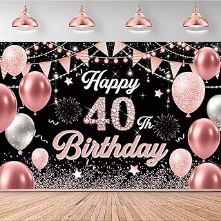 여성용 40번째 생일 장식 - 40번째 생일 축하 배너 장식 40세 생일 파티 실내 및 실외 장식 지원 핑크 배경 40번째 생일 파티 선물 장식