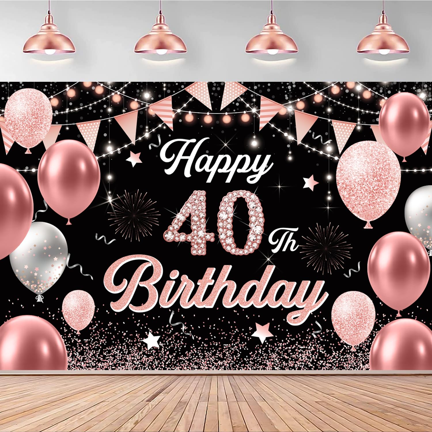 40th Birthday Decorations for Women Pink Happy 40 Years Banner Backdrop