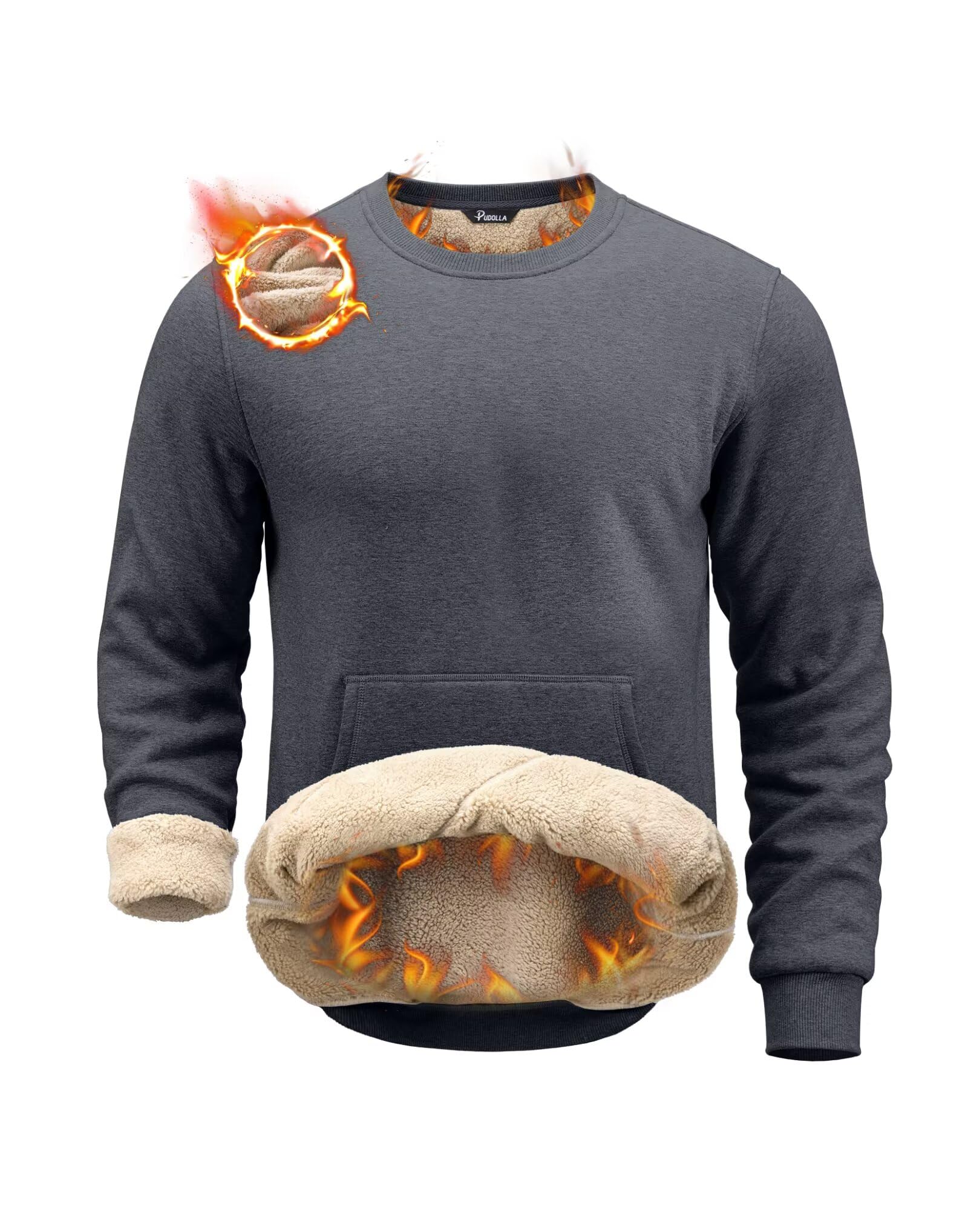 Pudolla Men's Sherpa Lined Crewneck