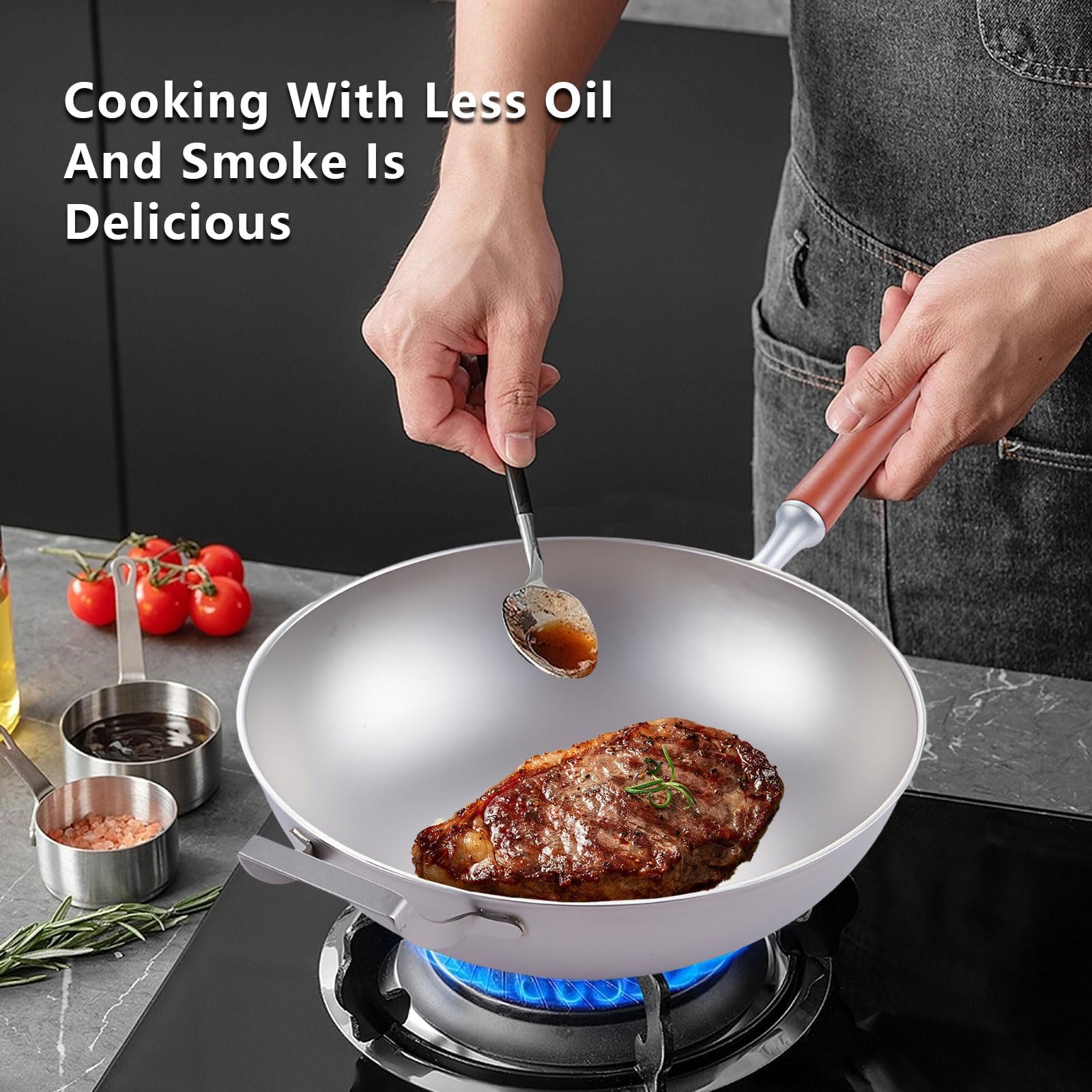 Poêle à frire antiadhésive – Poêle professionnelle résistante aux rayures, facile à nettoyer pour cuisinières à gaz, à induction et électriques, 30 cm