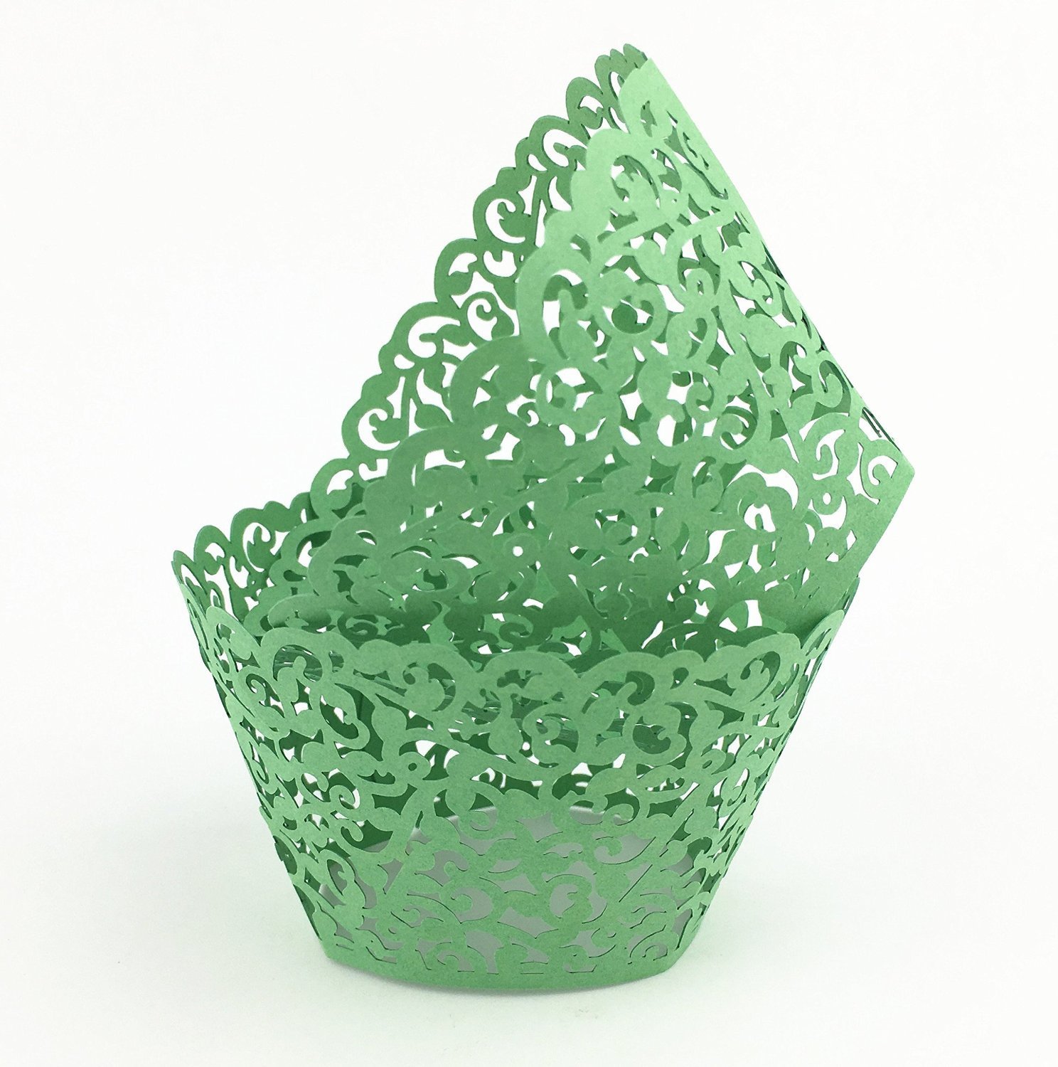 SoriveVine Cupcake Holders Filigree Vine Designed Decor Wrapper Wraps Cupcake Muffin Paper Holders - 48pcs (green)