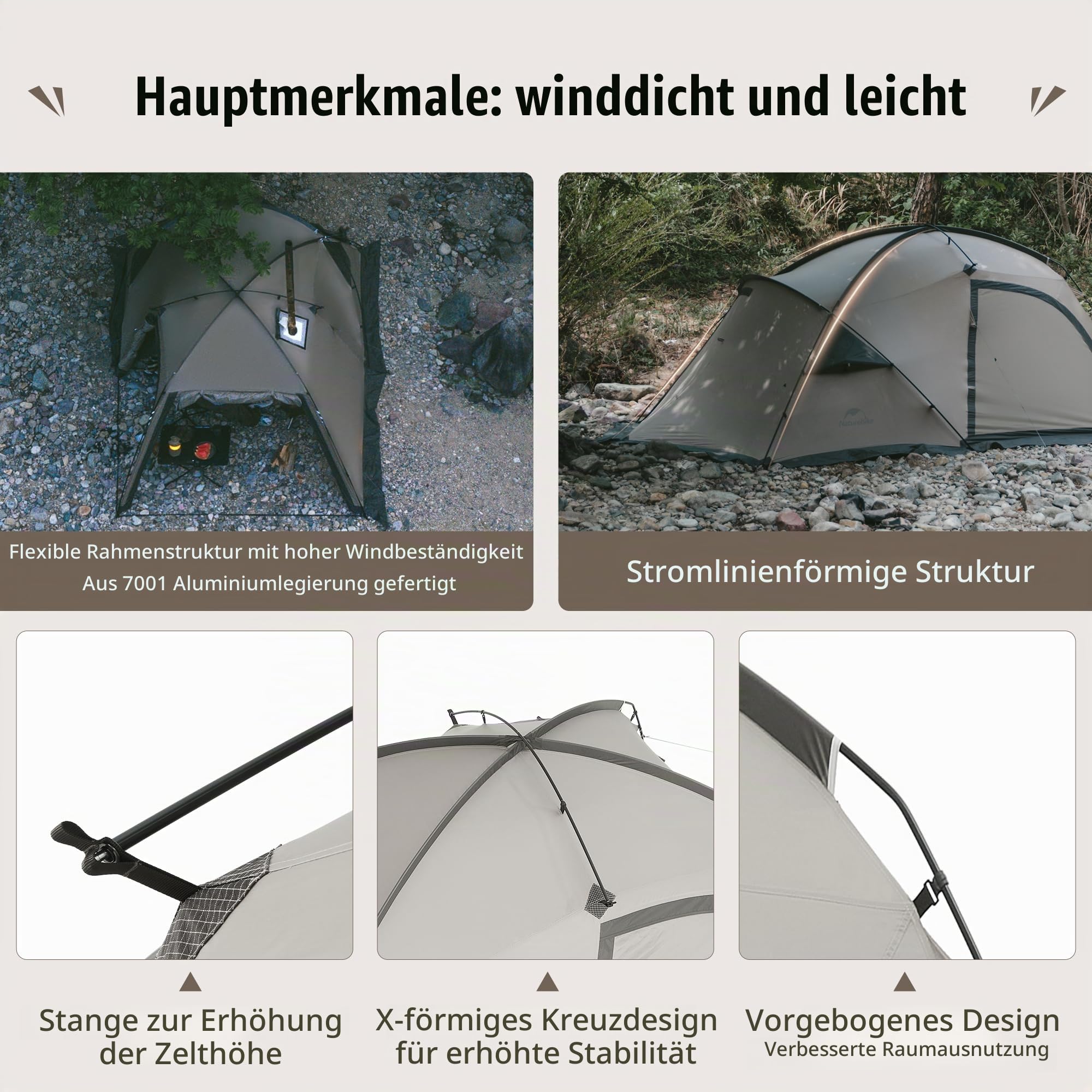 Naturehike Tunnelzelt Wasserdichtes Zelt 2-4 Personen mit Markise Familienzelt Camping Zelt aus einem Schlafzimmer und einem Wohnzimmer für Camping, Autofahrt, Outdoor