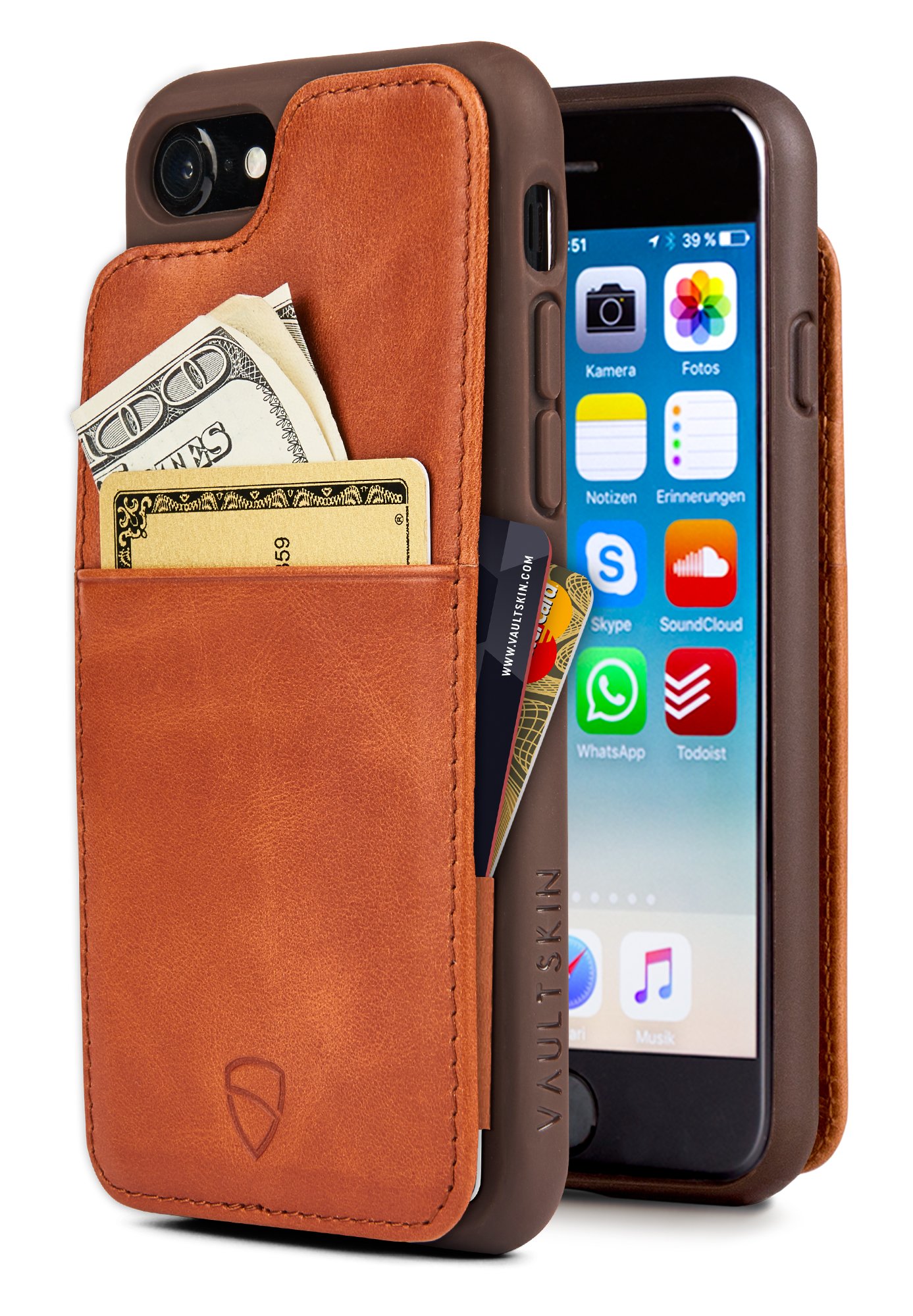 Vaultskin Leather Wallet Case for iPhone SE (2nd & 3rd Gen) - Slim Minimalist Two-Pocket Card Holder for up to 8 Cards & Cash (Eton Armour)