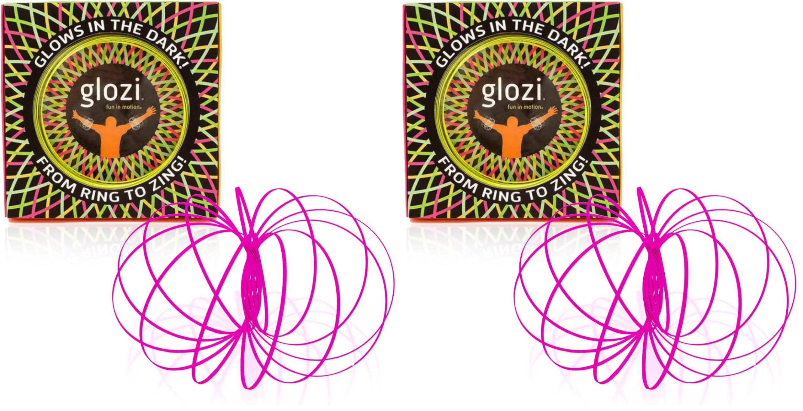 Mozi Glozi Geometric Magic Flow - Easy to Use 3D Spiral Toy, Glowing Spinning Bracelet for Children and Adults (Pink) (Pack of 2)