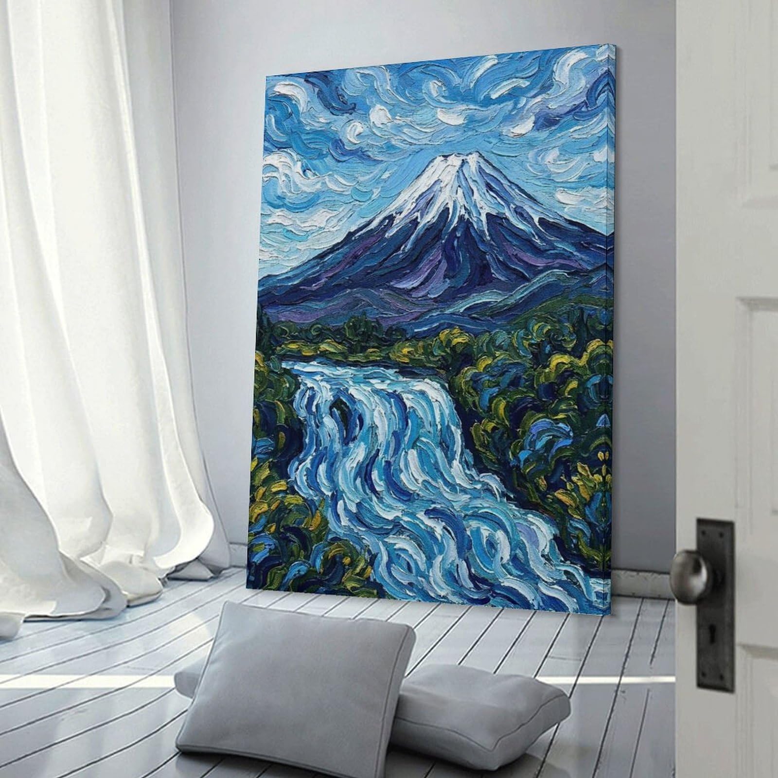 Junmoney Mount Fuji And Waterfall Painting Wall Picture Print 24x36inch(60x90cm), for Corridors, Hallways Or Apartment Entries, Wall Decor to Refresh Empty Corners