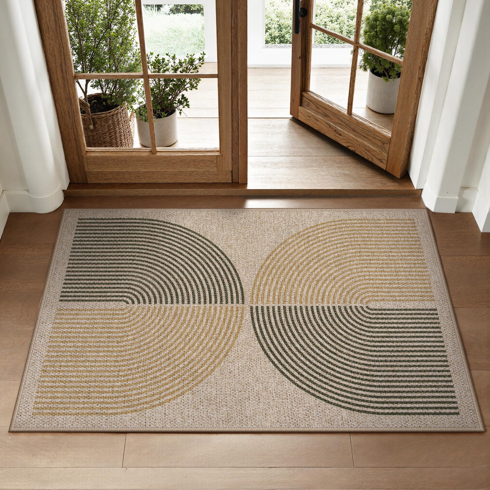 Lahome Enfys Rainbow Easy Jute Rug 2x3 Entryway Rug Indoor Outdoor Front Door Mat Farmhouse Neutral Non Slip
