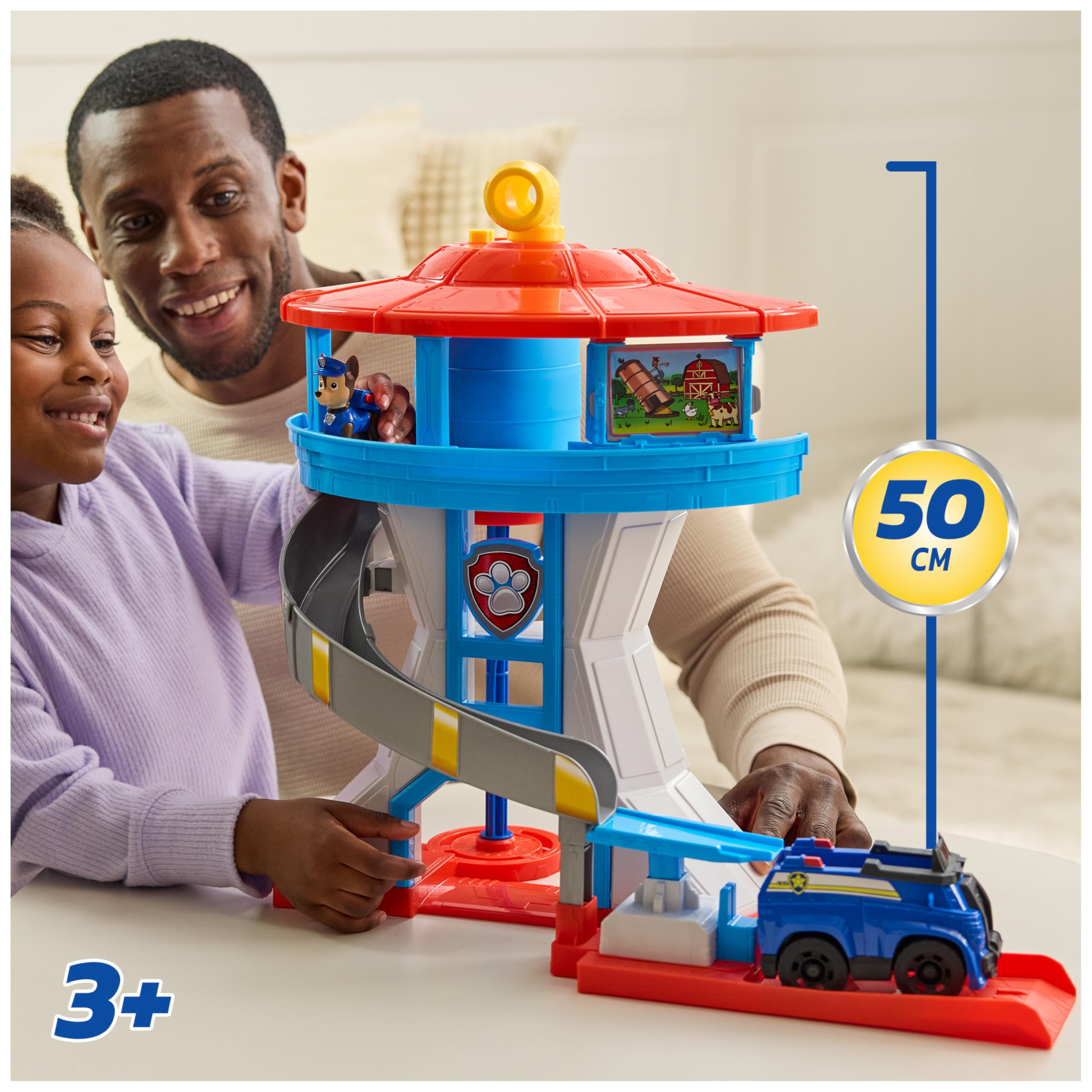 PAW PATROL - Lookout Tower, über 50 cm hoch, Hauptquartier Spielset mit 1 Basis Polizei-Fahrzeug, 2 Chase Figuren und Zubehör, geeignet für Kinder ab 3 Jahren
