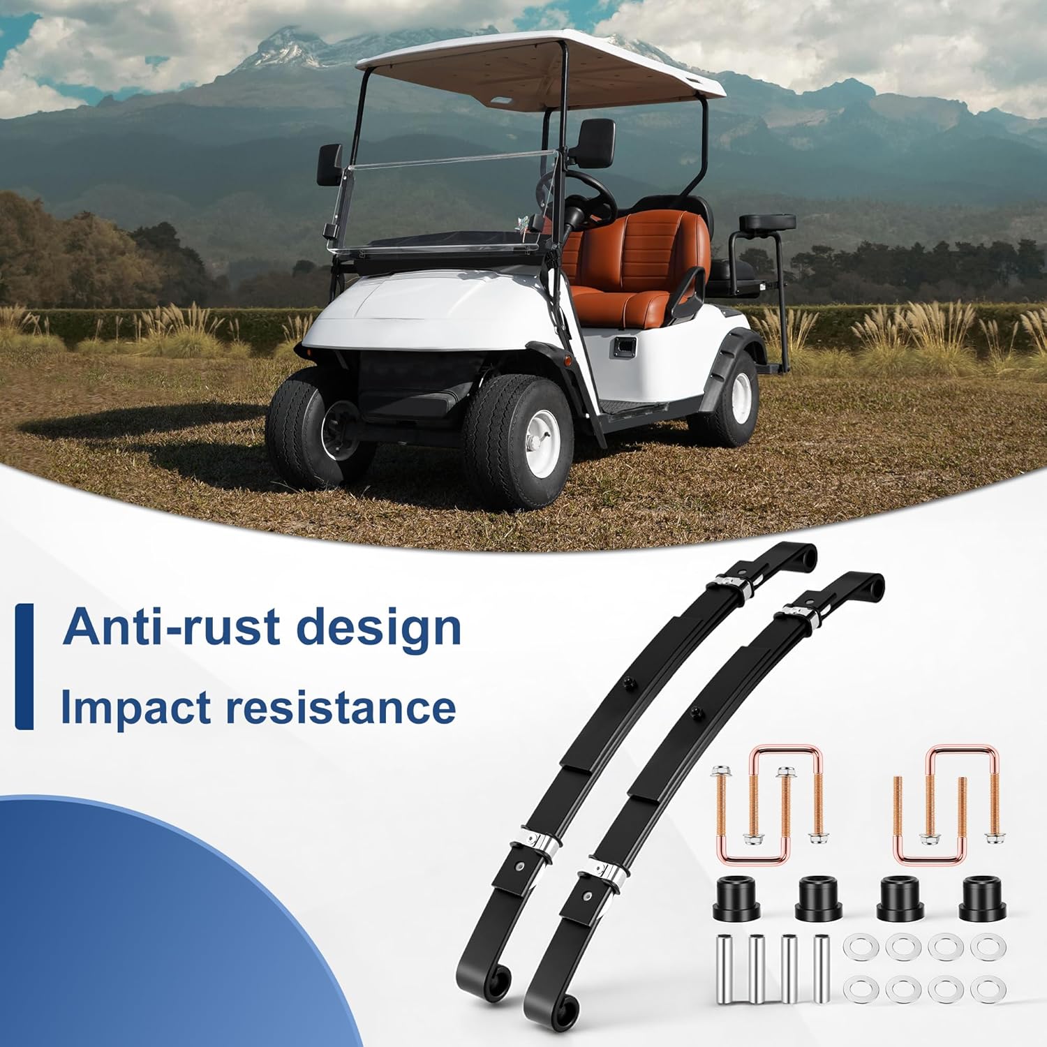 3-Leaf Golf Cart Rear Spring Kit Heavy Duty for EZGO TXT 1994-2013 with Bushings, Sleeves & U Bolts Replace OEM 70247-G01 70474-G01 70505-G01 603109