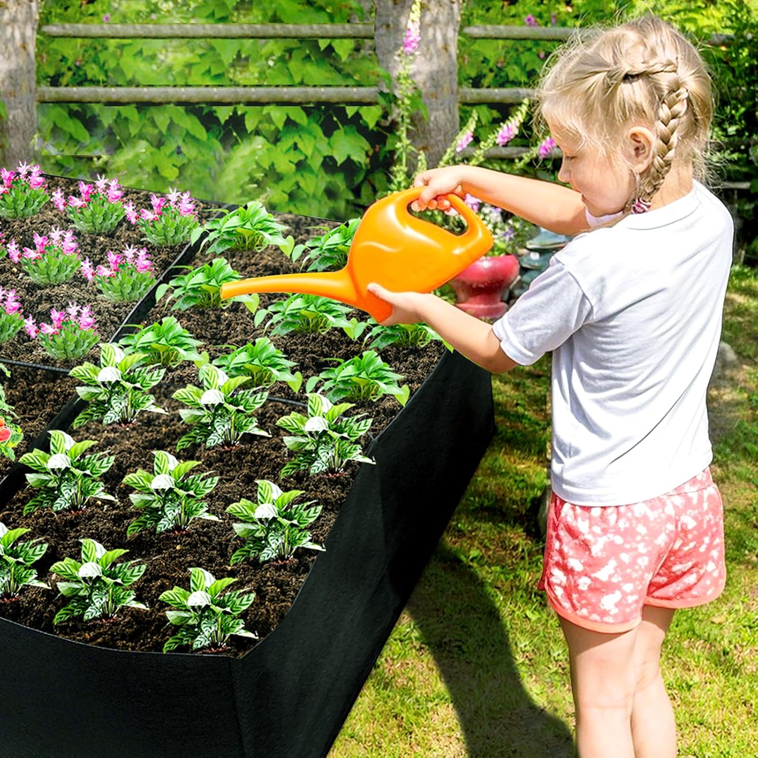 128 Gallon Garden Grow Bags, 6x3x1Ft Fabric Raised Garden Bed, Rectangular Grow Bags for Growing Vegetables Potatoes Flowers Planting Container (8Grids)