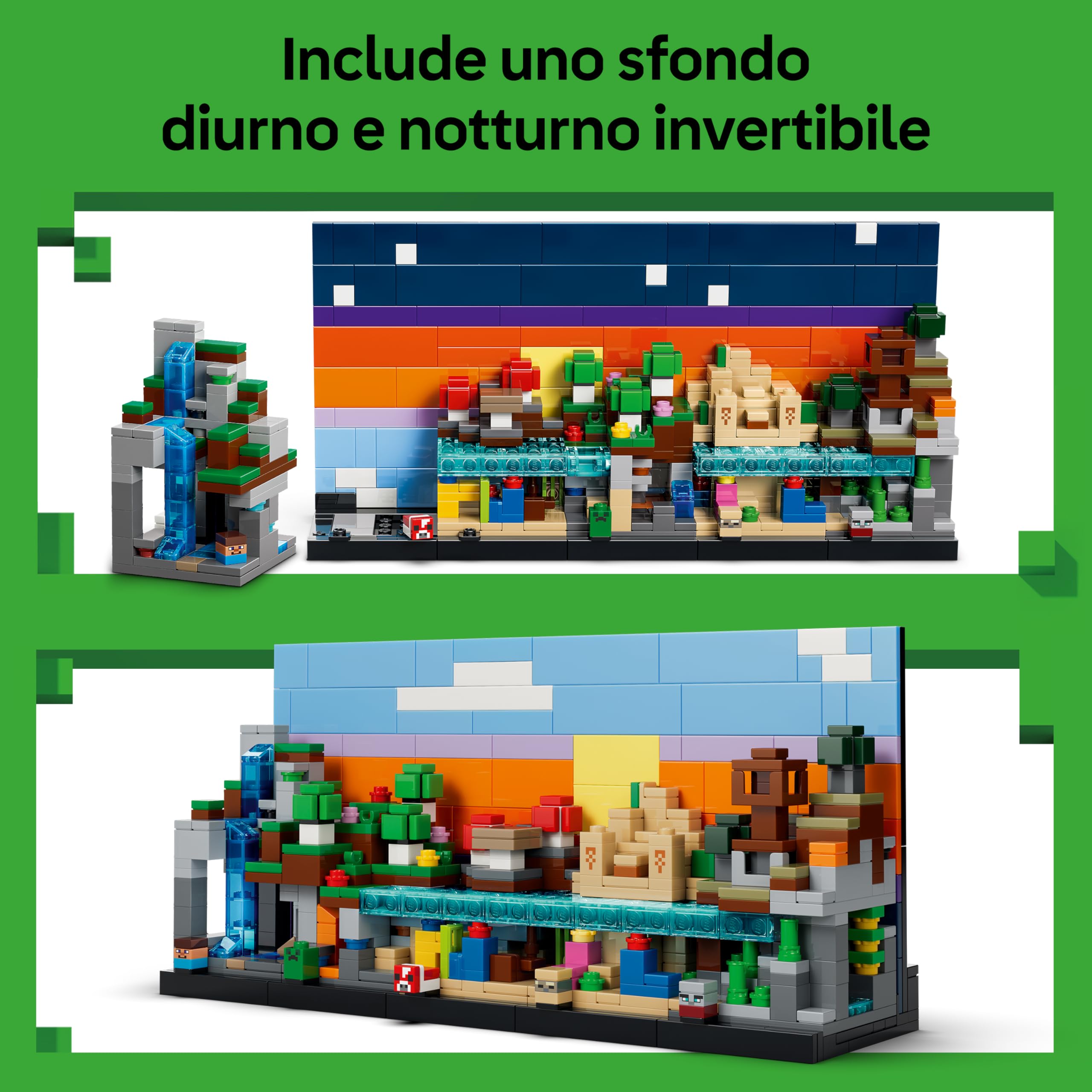 LEGO Minecraft Mini-Biomi Giocattolo - Decorazione Fai da Te in Miniatura per la Stanza da Gaming - Puzzle 3D con 5 Microfigure - Regalo per Gamer, Bambini, Bambine e Adolescenti da 12 Anni - 21589