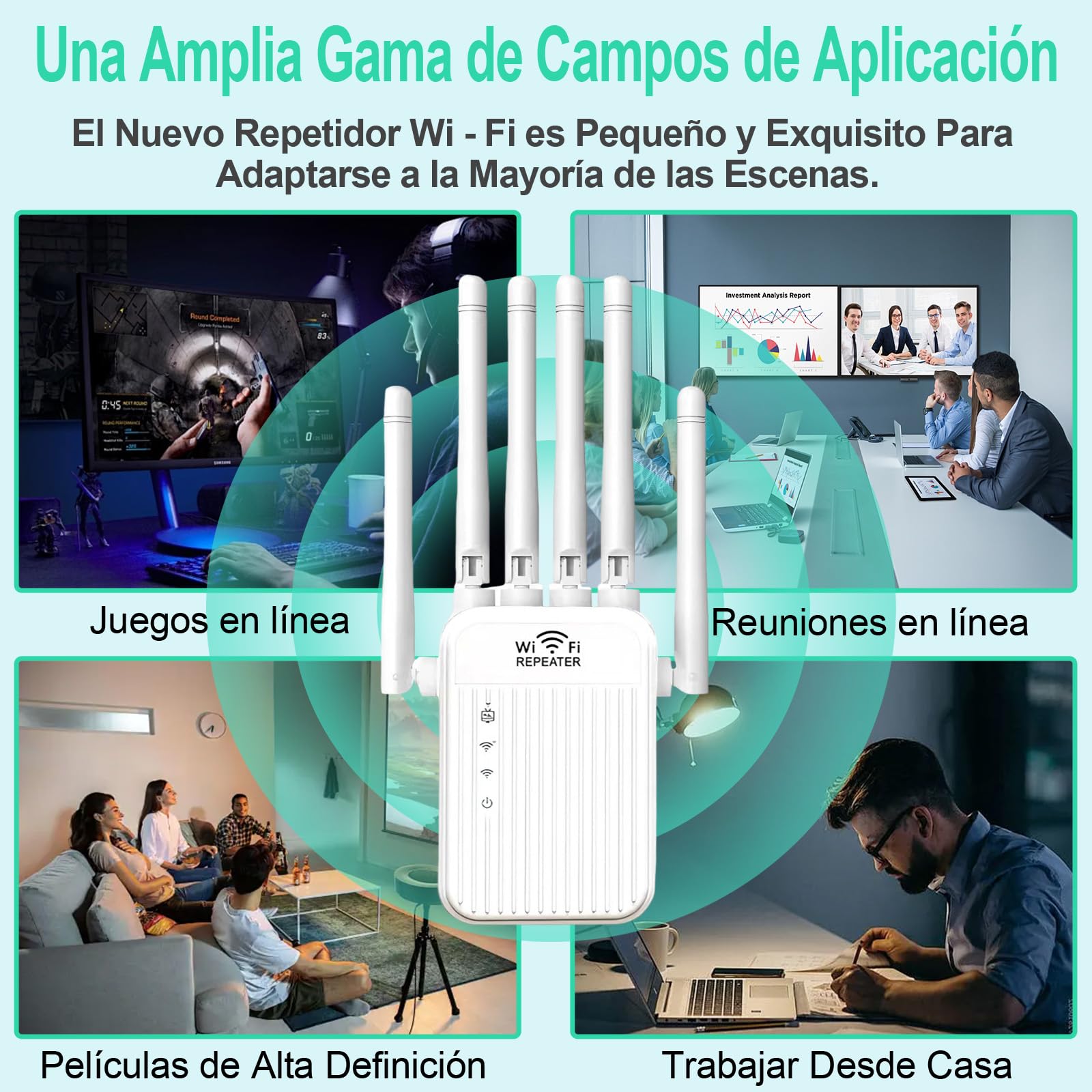 Potente Amplificador de señal 5G /2.4G Repetidor,6 Antenas,2 Rj45 Puertos LAN,Modo Repetidor/Router/Ap,Cobertura 360° de hasta 1000 m²,Adecuado para Oficinas y Casa (XS)