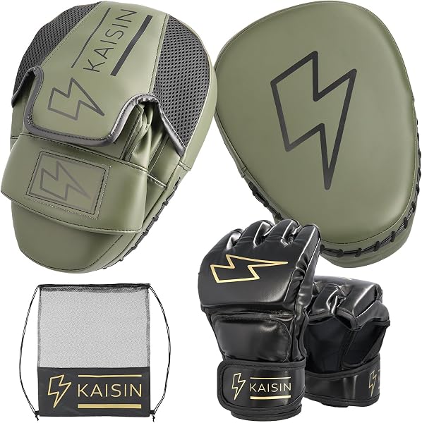 KAISIN パンチングミット ボクシング パンチング グローブ ミット セット 収納袋付き 【届いた瞬間すぐ始める格闘トレーニング】 オープンフィンガー 総合 格闘技 MMA 空手 - 1